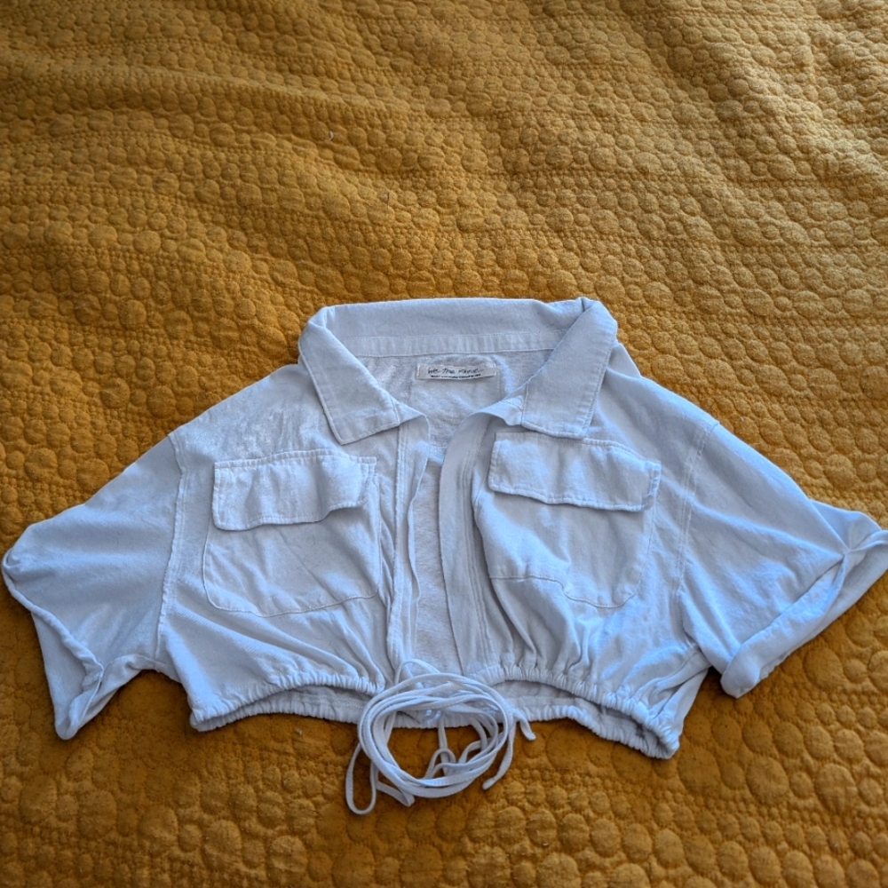 Free People White Crop Tie Top